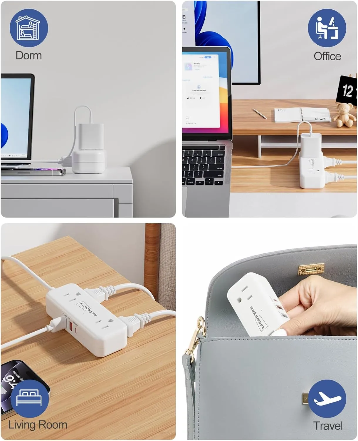 PD20W Flat Plug Power Strip -3 Ft Flat Plug Extension Cord with 4 AC Outlets 3 Quick Charging USB Ports, Flat Outlet Wall Plug Compact for College Dorm, Travel, Home, Office Desk Accessories
