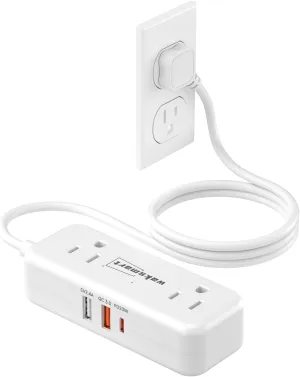 PD20W Flat Plug Power Strip -3 Ft Flat Plug Extension Cord with 4 AC Outlets 3 Quick Charging USB Ports, Flat Outlet Wall Plug Compact for College Dorm, Travel, Home, Office Desk Accessories