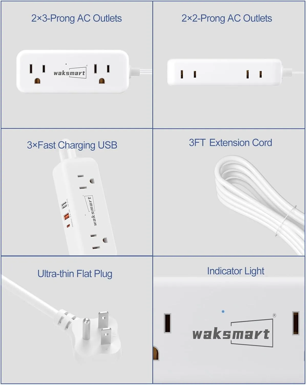 PD20W Flat Plug Power Strip -3 Ft Flat Plug Extension Cord with 4 AC Outlets 3 Quick Charging USB Ports, Flat Outlet Wall Plug Compact for College Dorm, Travel, Home, Office Desk Accessories