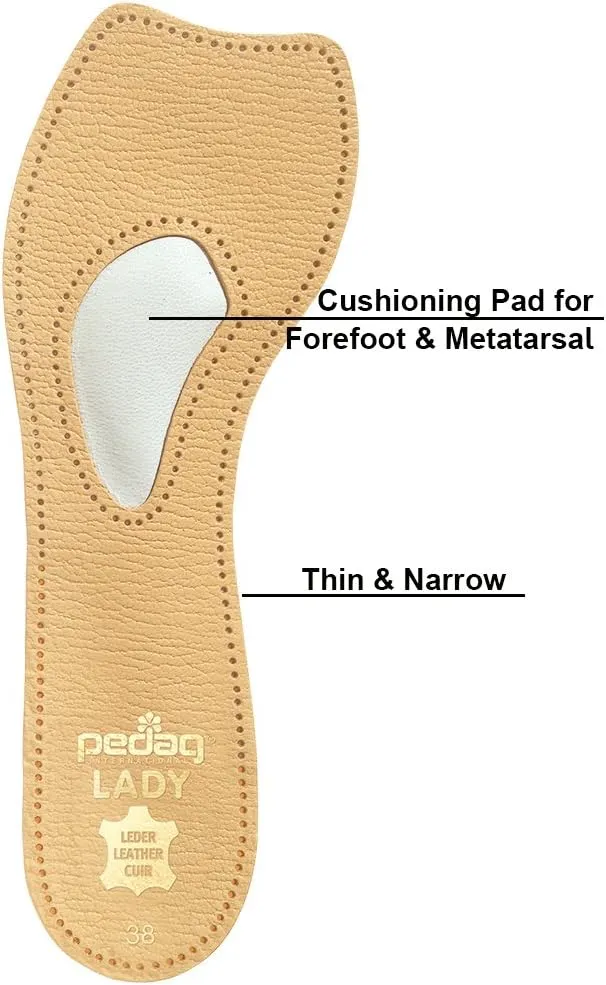 Pedag 121 Lady 3/4 Ultra Thin Leather Self Adhesive Insole for All Heels, Tan, Women's 7