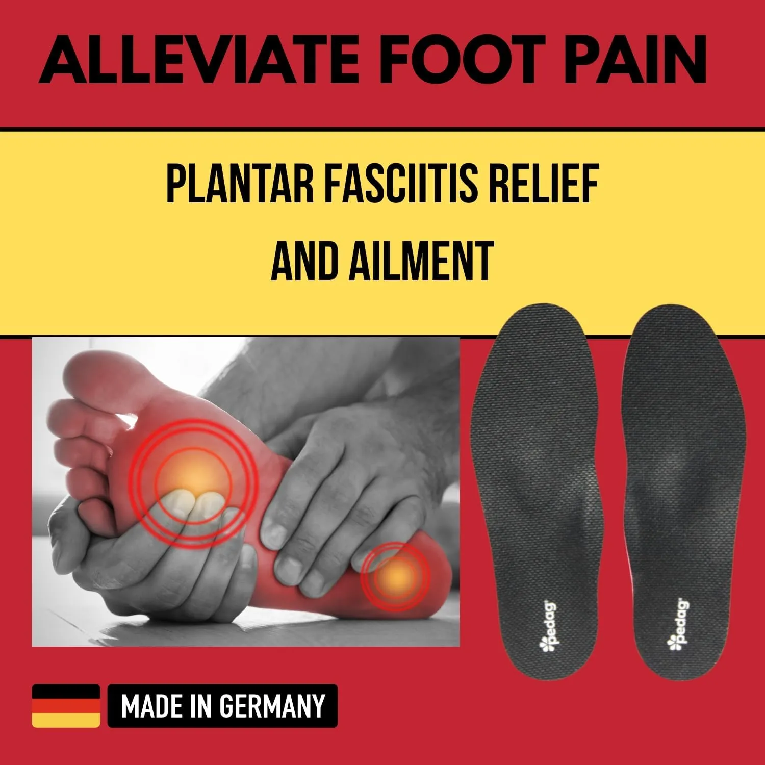 Pedag Plantar Fasciitis | German Made | Arch Support Orthotic Insoles Inserts for Men and Women | Heat Moldable Shoe Inserts | Medium and High Arch | Foot Pain Relief | Anti Odor | Women US 10/ EU 40