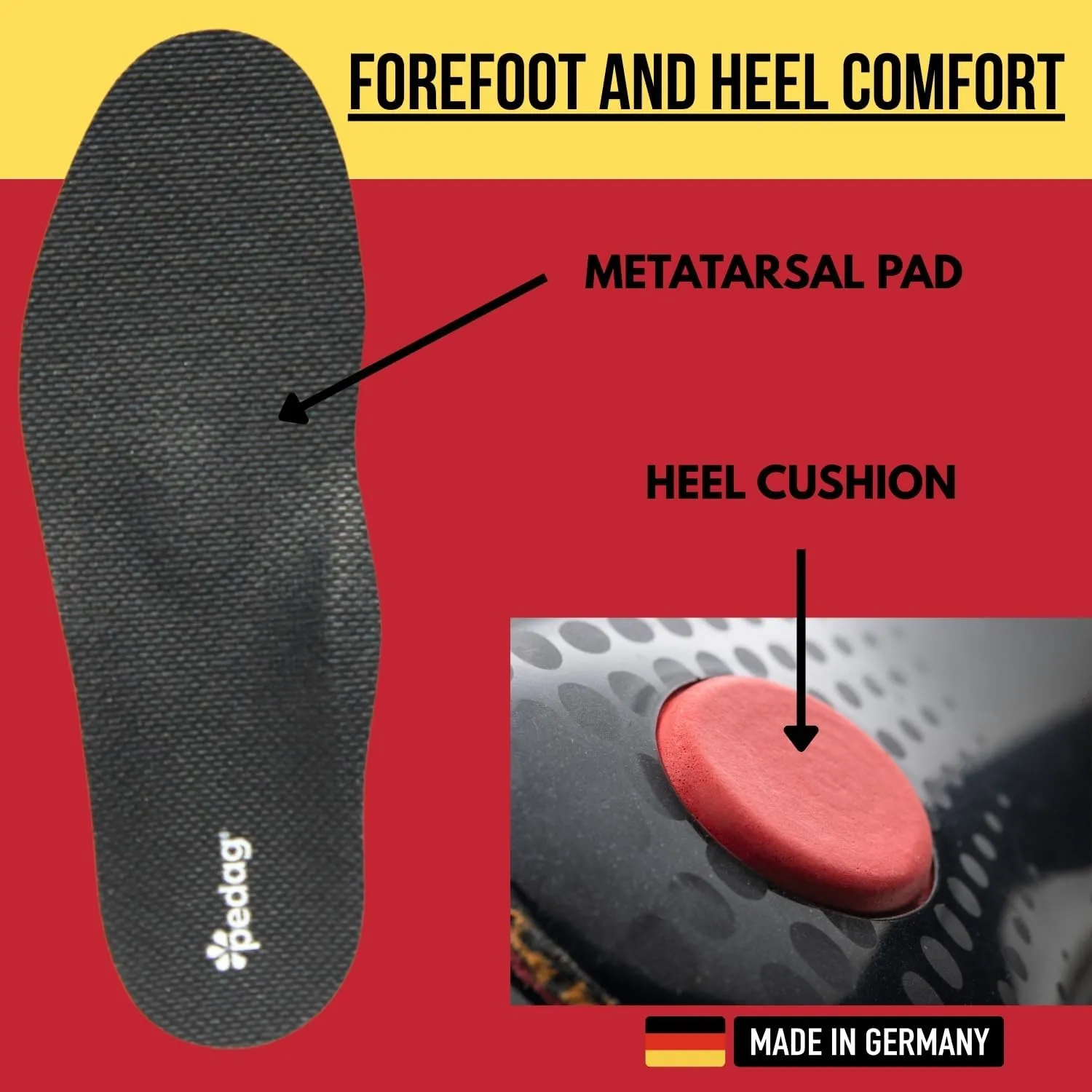 Pedag Plantar Fasciitis | German Made | Arch Support Orthotic Insoles Inserts for Men and Women | Heat Moldable Shoe Inserts | Medium and High Arch | Foot Pain Relief | Anti Odor | Women US 10/ EU 40