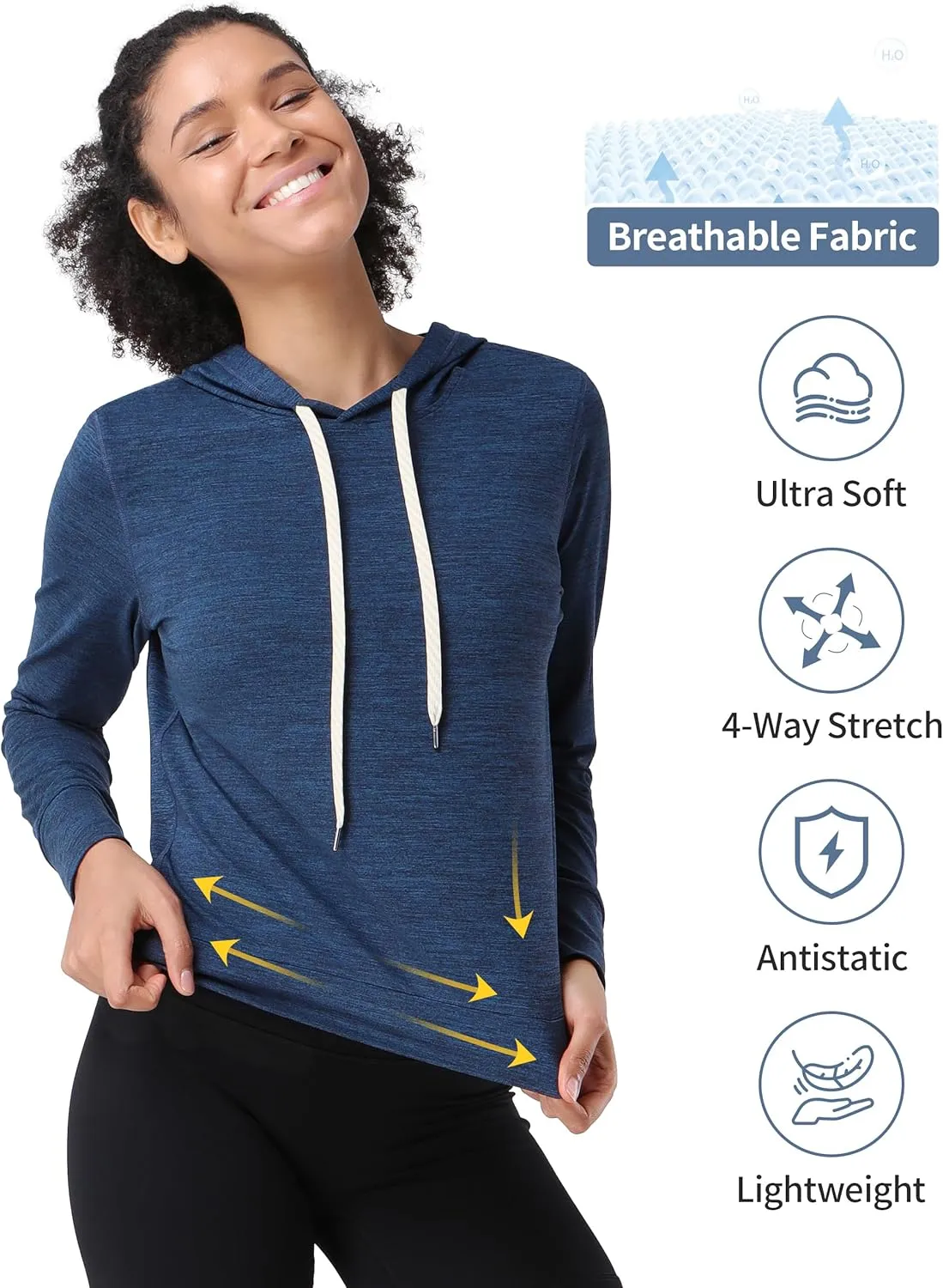Pioneer Camp Women's Lightweight Hoodies Pullover Thin Soft Gym Hooded Sweatshirt Workout Athletic Running Yoga Casual Tops