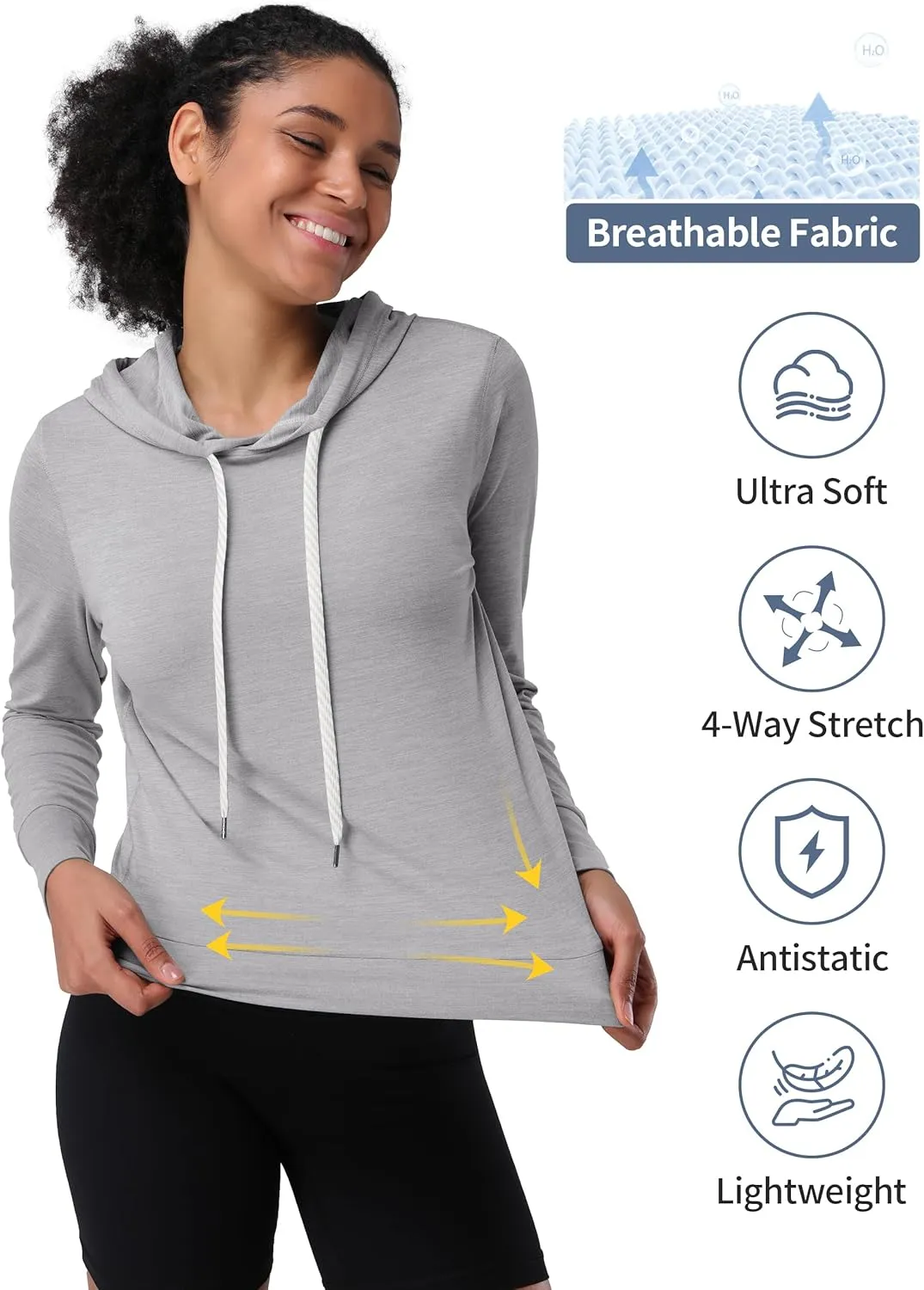 Pioneer Camp Women's Lightweight Hoodies Pullover Thin Soft Gym Hooded Sweatshirt Workout Athletic Running Yoga Casual Tops