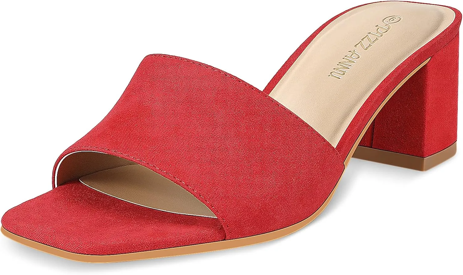 PIZZ ANNU Women's Square Open Toe Heels Sandals Low Block Chunky Heeled Sandal Slip on Mules Comfortable Casual Dress Pumps Shoes