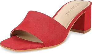 PIZZ ANNU Women's Square Open Toe Heels Sandals Low Block Chunky Heeled Sandal Slip on Mules Comfortable Casual Dress Pumps Shoes