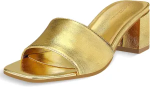 PIZZ ANNU Women's Square Open Toe Heels Sandals Low Block Chunky Heeled Sandal Slip on Mules Comfortable Casual Dress Pumps Shoes