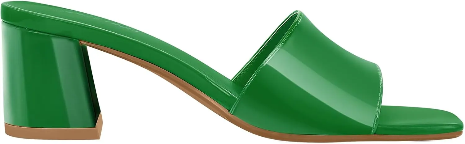 PIZZ ANNU Women's Square Open Toe Heels Sandals Low Block Chunky Heeled Sandal Slip on Mules Comfortable Casual Dress Pumps Shoes