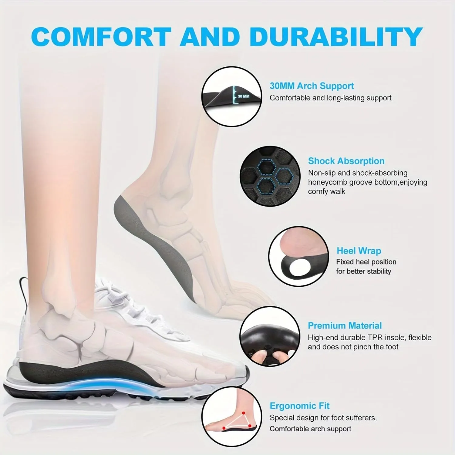 Plantar Fasciitis Relief Arch Support Inserts Flat Feet Orthotics 3/4 Length Thin Shoe Inserts Women Men for Foot Pain Relief, X/O Legs Correction Comfy Foot Care