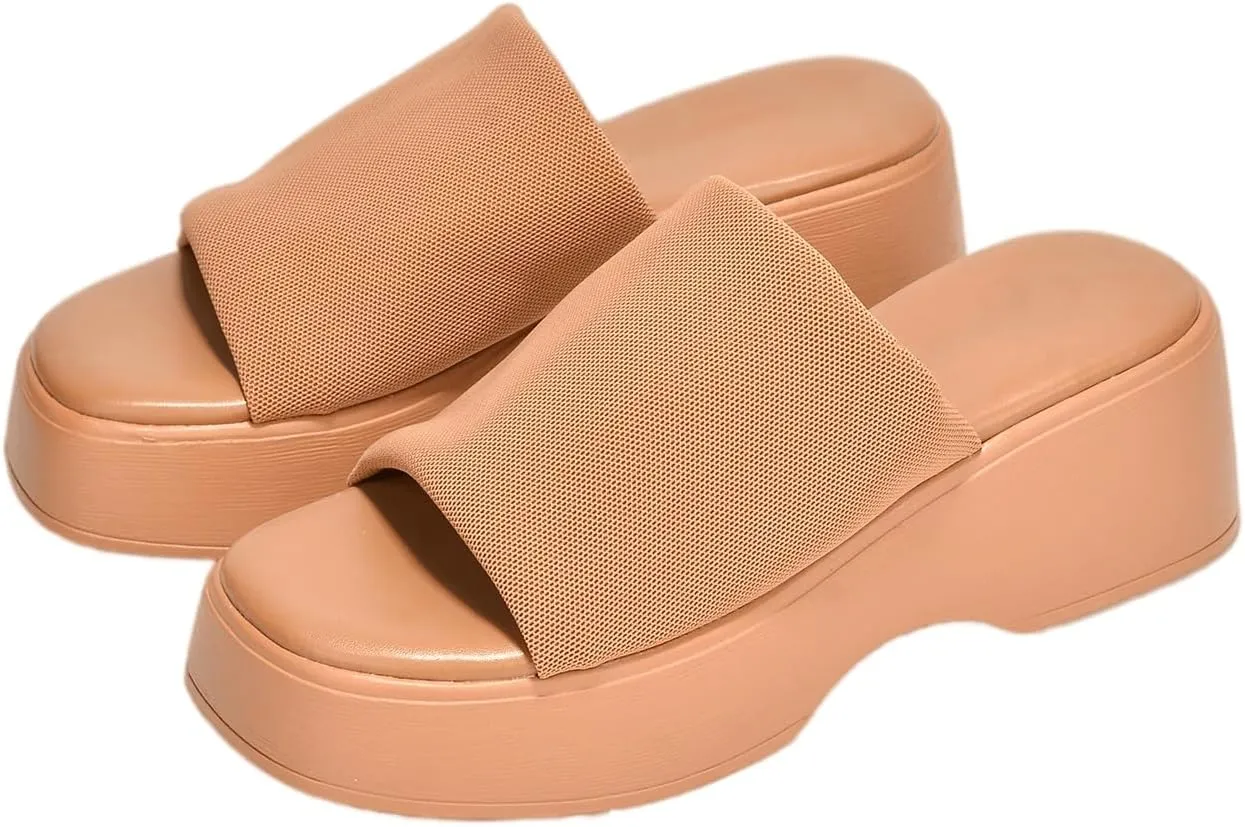 Platform Sandals Women Wedges Slides Chunky Heels Wedge Sandals Fabric Mule Fitted Cloud Lightweight Shoes Slipper  Memory Foam