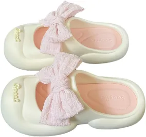 Platform Slippers for Women with Trendy Bowknot Summer Indoor Outdoor Shoes Closed Toe Non-slip Sandals Beach Shower Shoes