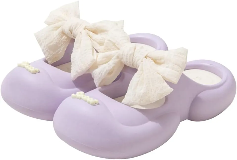 Platform Slippers for Women with Trendy Bowknot Summer Indoor Outdoor Shoes Closed Toe Non-slip Sandals Beach Shower Shoes