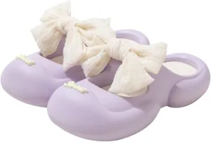 Platform Slippers for Women with Trendy Bowknot Summer Indoor Outdoor Shoes Closed Toe Non-slip Sandals Beach Shower Shoes