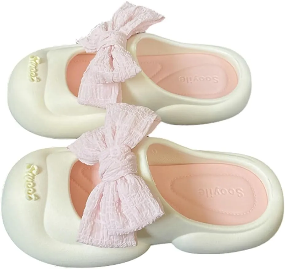 Platform Slippers for Women with Trendy Bowknot Summer Indoor Outdoor Shoes Closed Toe Non-slip Sandals Beach Shower Shoes