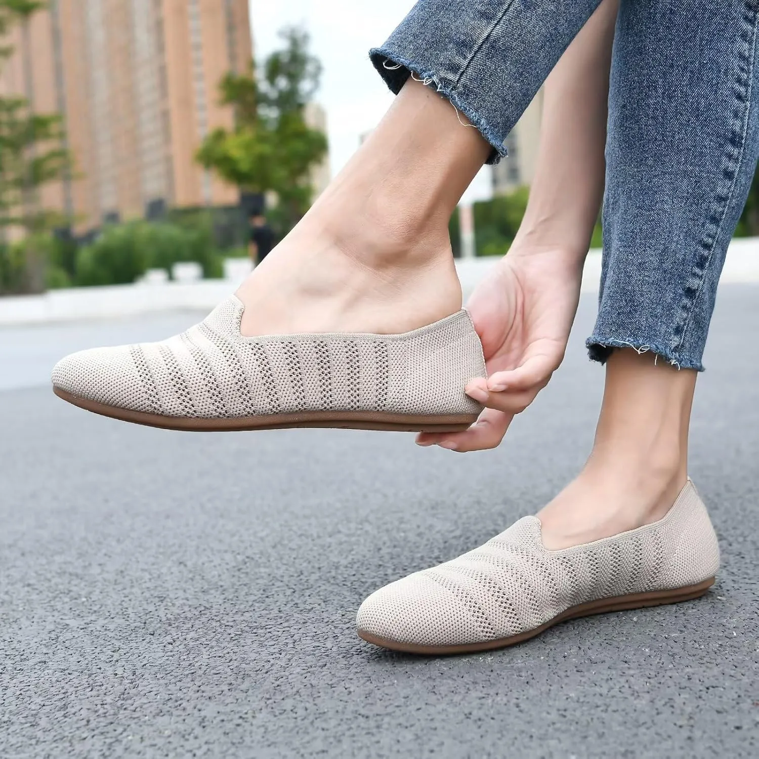 poemlady Women’s Ballet Flat Dress Knit Round Toe Slip On Ballerina Walking Shoes for Womam Casual Comfort Soft 22002