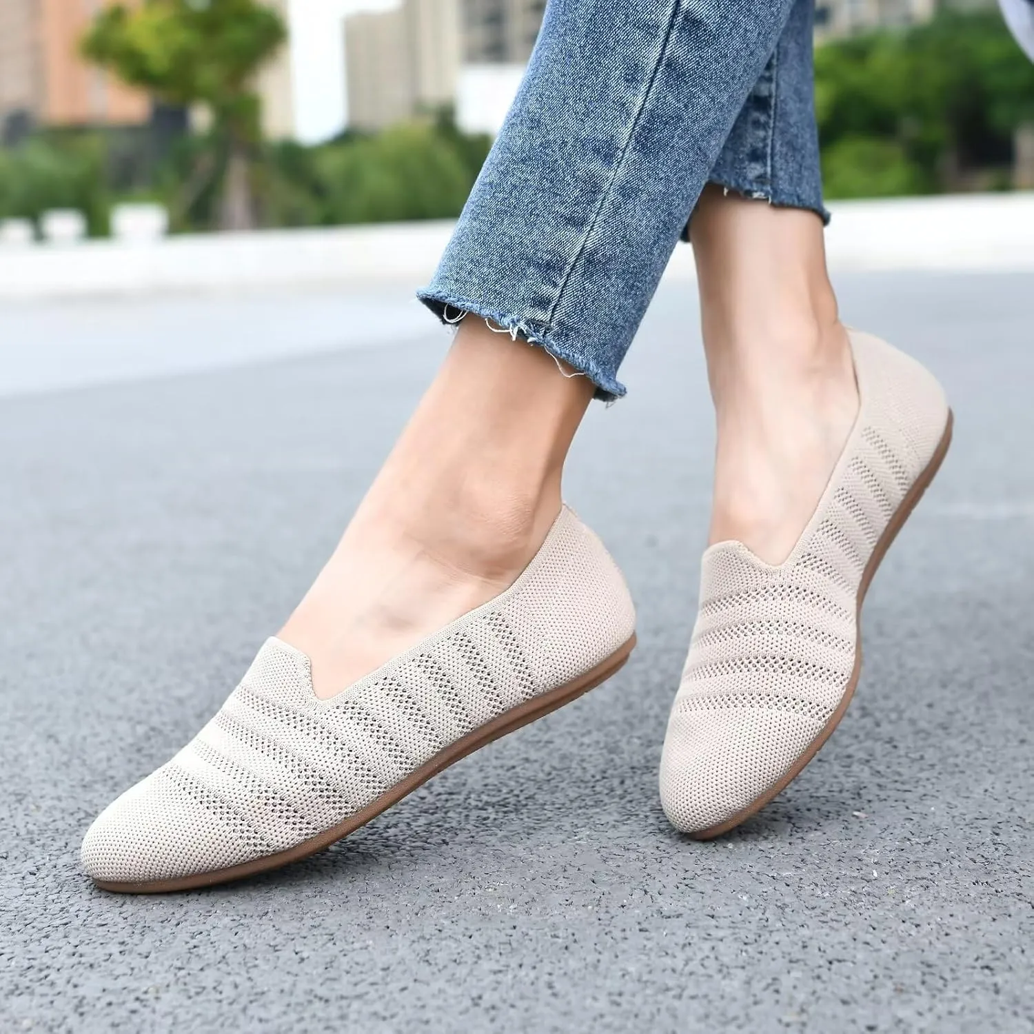 poemlady Women’s Ballet Flat Dress Knit Round Toe Slip On Ballerina Walking Shoes for Womam Casual Comfort Soft 22002