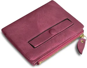 PofeeXIO Womens Wallets Small Rfid Ladies Bifold Wallet With Zipper Coin Pocket,Mini Purse Soft Compact Thin (wine Red)