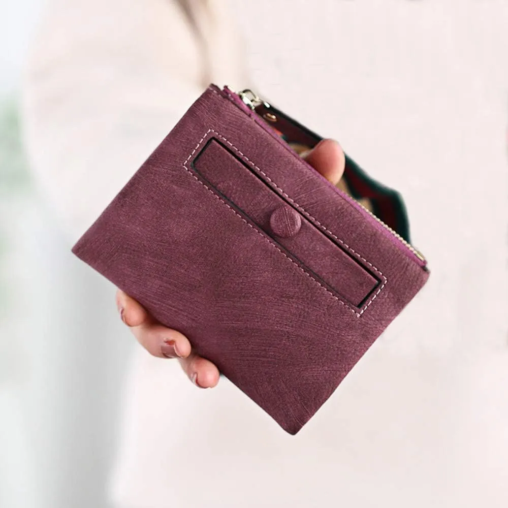 PofeeXIO Womens Wallets Small Rfid Ladies Bifold Wallet With Zipper Coin Pocket,Mini Purse Soft Compact Thin (wine Red)
