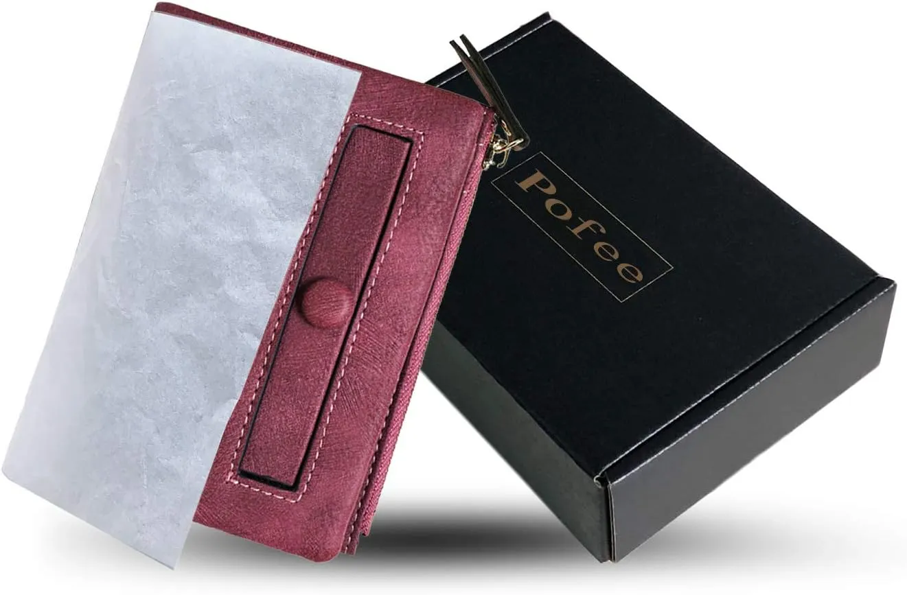 PofeeXIO Womens Wallets Small Rfid Ladies Bifold Wallet With Zipper Coin Pocket,Mini Purse Soft Compact Thin (wine Red)