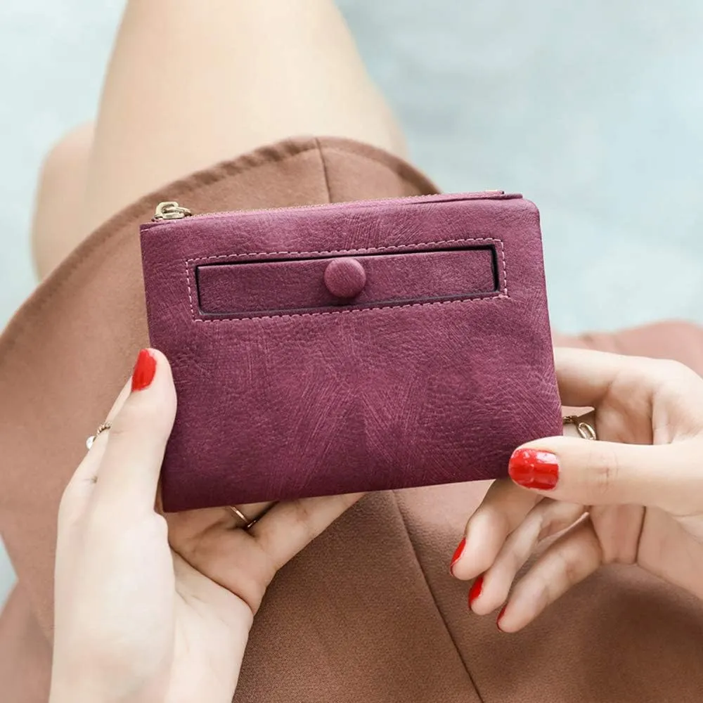 PofeeXIO Womens Wallets Small Rfid Ladies Bifold Wallet With Zipper Coin Pocket,Mini Purse Soft Compact Thin (wine Red)