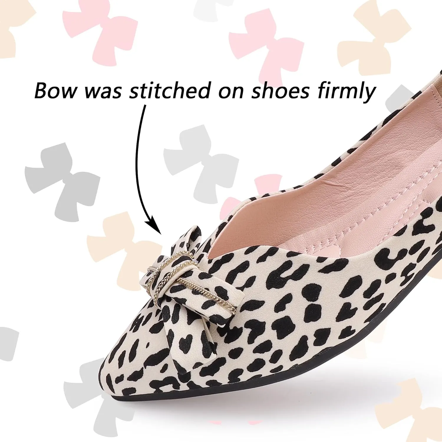 Pointed end Women Flat Shoes Classic Leopard Print Flat Shoes with Bow Decoration, Casual and Comfortable Flat Shoes