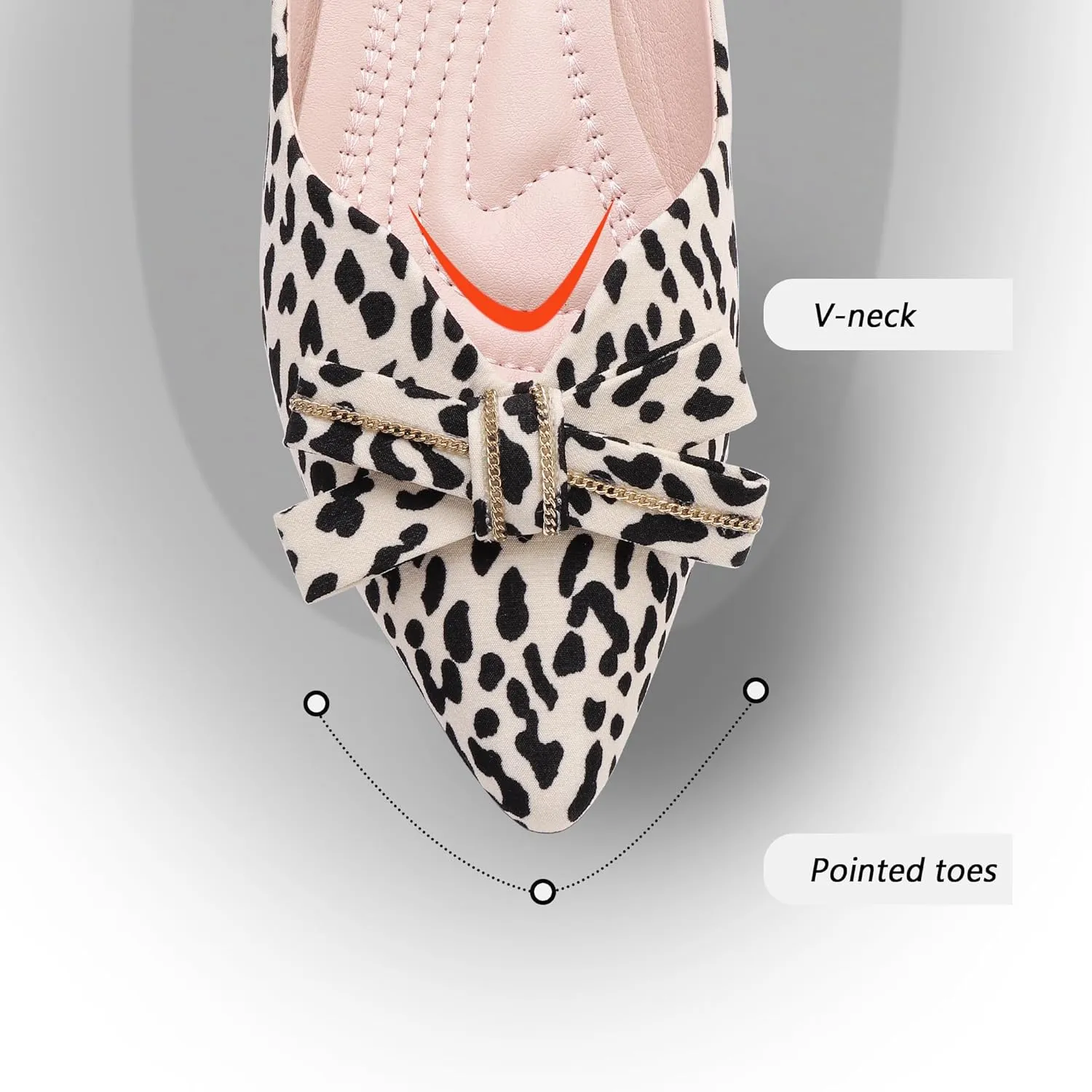 Pointed end Women Flat Shoes Classic Leopard Print Flat Shoes with Bow Decoration, Casual and Comfortable Flat Shoes