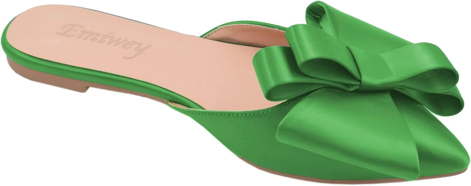 Pointed Toe Bow-Knot Flat Backless Slip On Slide Mules for Women