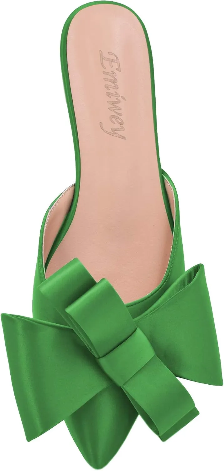 Pointed Toe Bow-Knot Flat Backless Slip On Slide Mules for Women