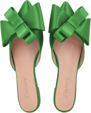 Pointed Toe Bow-Knot Flat Backless Slip On Slide Mules for Women