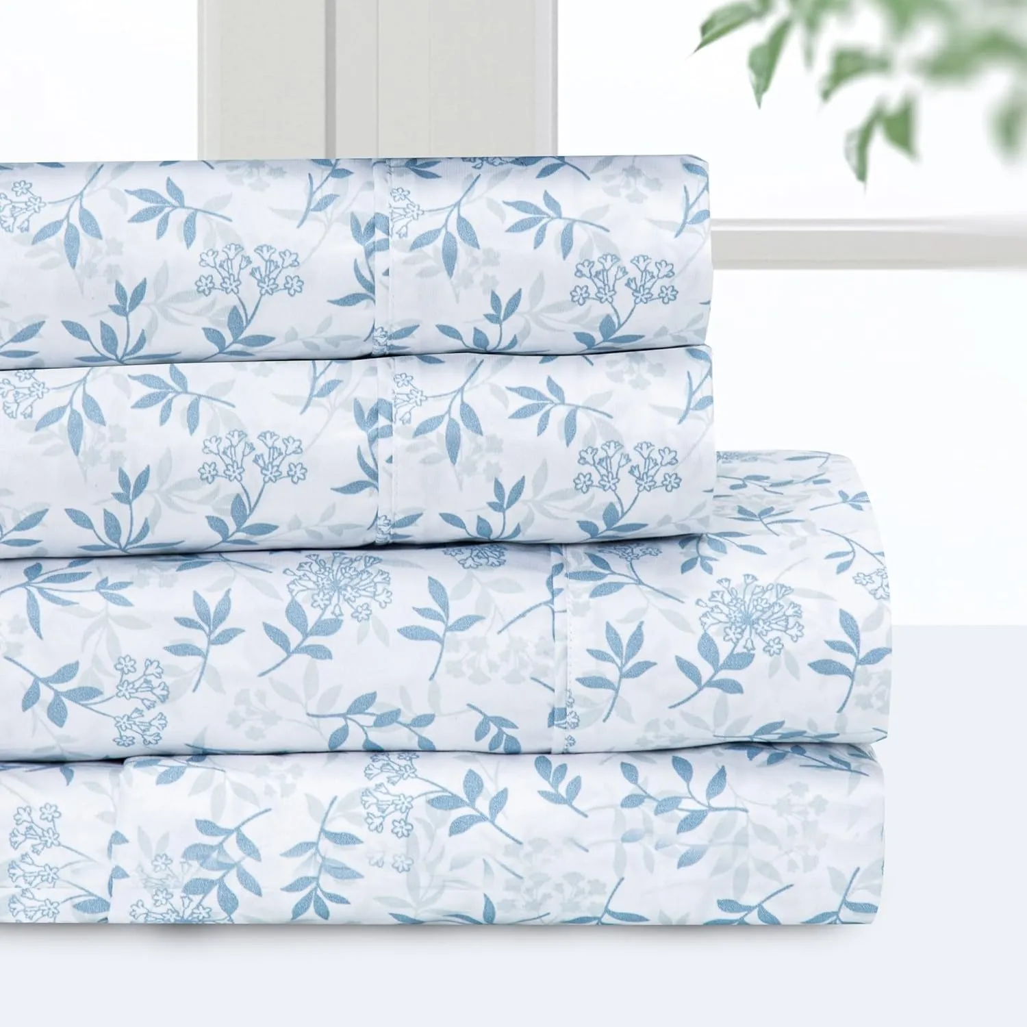 Pointehaven Bedding Queen Bed Sheet Set- 4 Pieces Bedding- 100% Polyester Microfiber- Super Soft Easy Care Bed Linen Set - Breathable, Deep Pockets, Extra Soft (Queen Floral Vine)