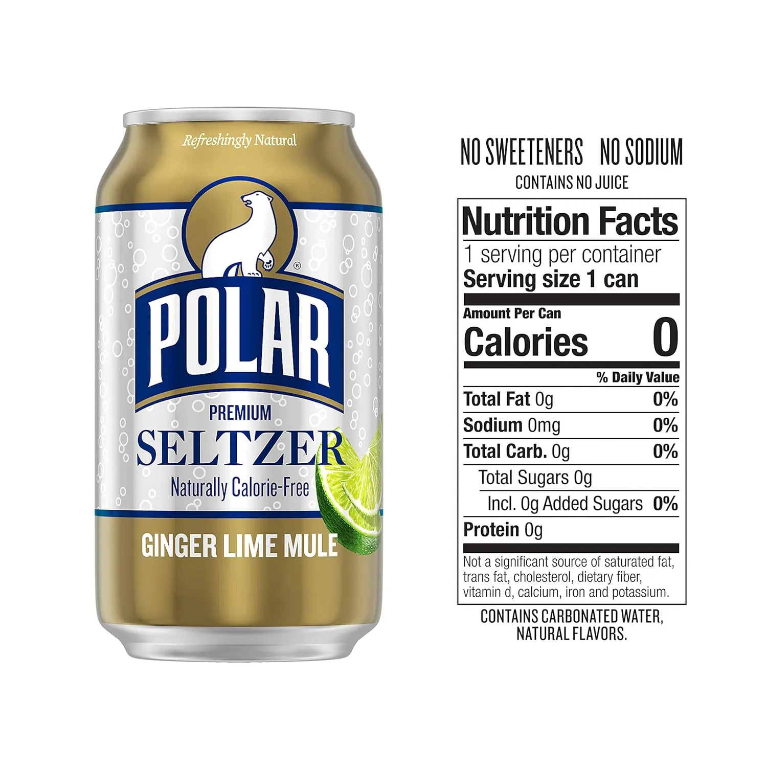 Polar Seltzer Water Ginger Lime Mule, 12 fl oz cans, 24 Count (3 Packs of 8)