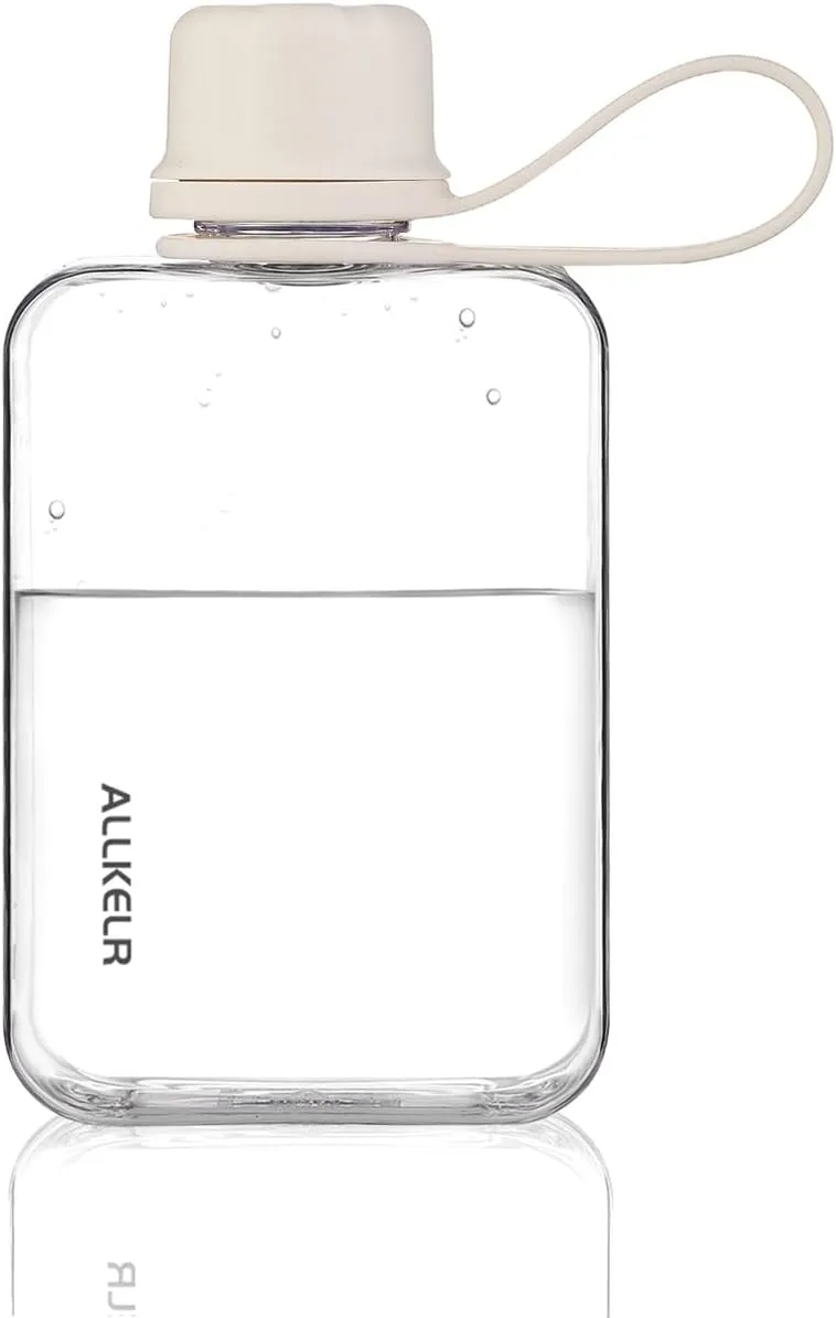 Portable Flat Water Bottle,BPA Free Reusable Tritan Plastic Travel Water Bottle Cup,Lightweight Leakproof Slim Water Bottle Fits Purse,Backpacking, Hiking (White, 8 oz)