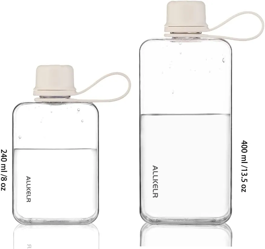 Portable Flat Water Bottle,BPA Free Reusable Tritan Plastic Travel Water Bottle Cup,Lightweight Leakproof Slim Water Bottle Fits Purse,Backpacking, Hiking (White, 8 oz)