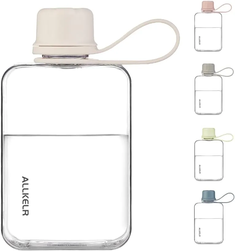 Portable Flat Water Bottle,BPA Free Reusable Tritan Plastic Travel Water Bottle Cup,Lightweight Leakproof Slim Water Bottle Fits Purse,Backpacking, Hiking (White, 8 oz)