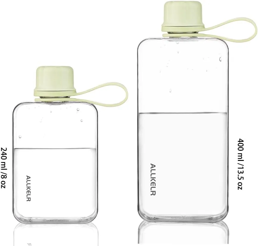 Portable Flat Water Bottle,BPA Free Reusable Tritan Plastic Travel Water Bottle Cup,Lightweight Leakproof Slim Water Bottles Fits Purse,Backpacking,Hiking (Green, 8 oz)
