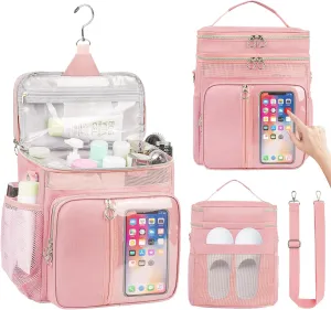 Portable Shower Caddy College, Quickly Dry Tolietry Mesh Tote Bag for Dorm Room Essentials, Hanging Bathroom Organizer Bag for Travel, Gym, Camping (Pink)
