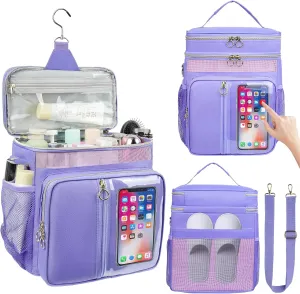 Portable Shower Caddy College, Quickly Dry Tolietry Mesh Tote Bag for Dorm Room Essentials, Hanging Bathroom Organizer Bag for Travel, Gym, Camping (Purple)