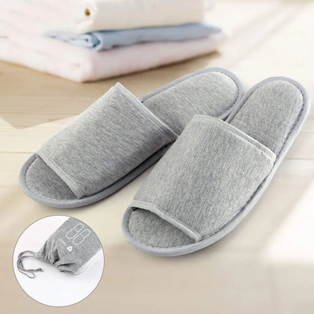Portable Travel Slipper Spa Hotel Open Toe Sandals Non Disposable Foldable Shoes Guest Indoor House Room Business Trip Party Washable Footwear with Bags
