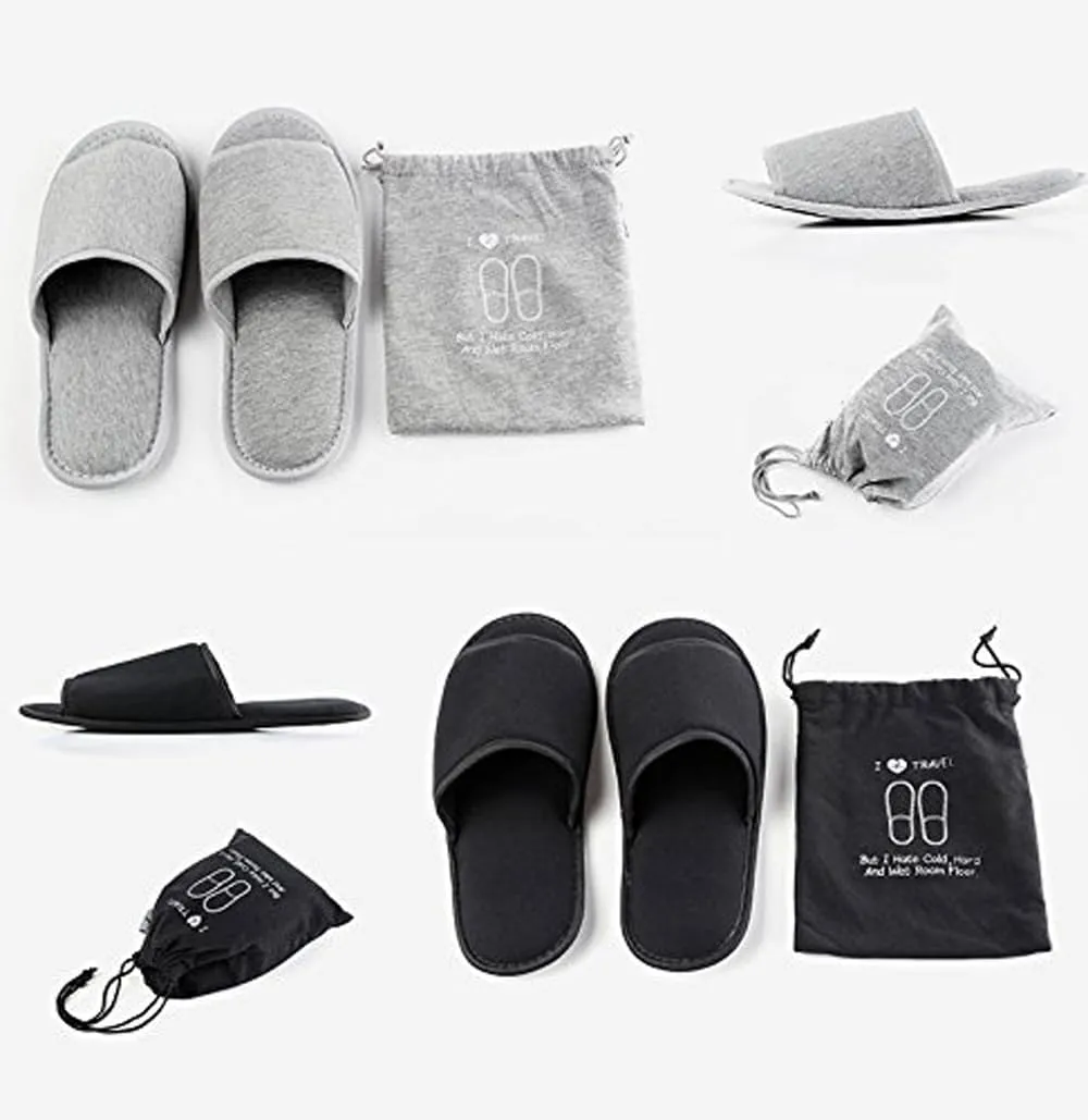 Portable Travel Slipper Spa Hotel Open Toe Sandals Non Disposable Foldable Shoes Guest Indoor House Room Business Trip Party Washable Footwear with Bags