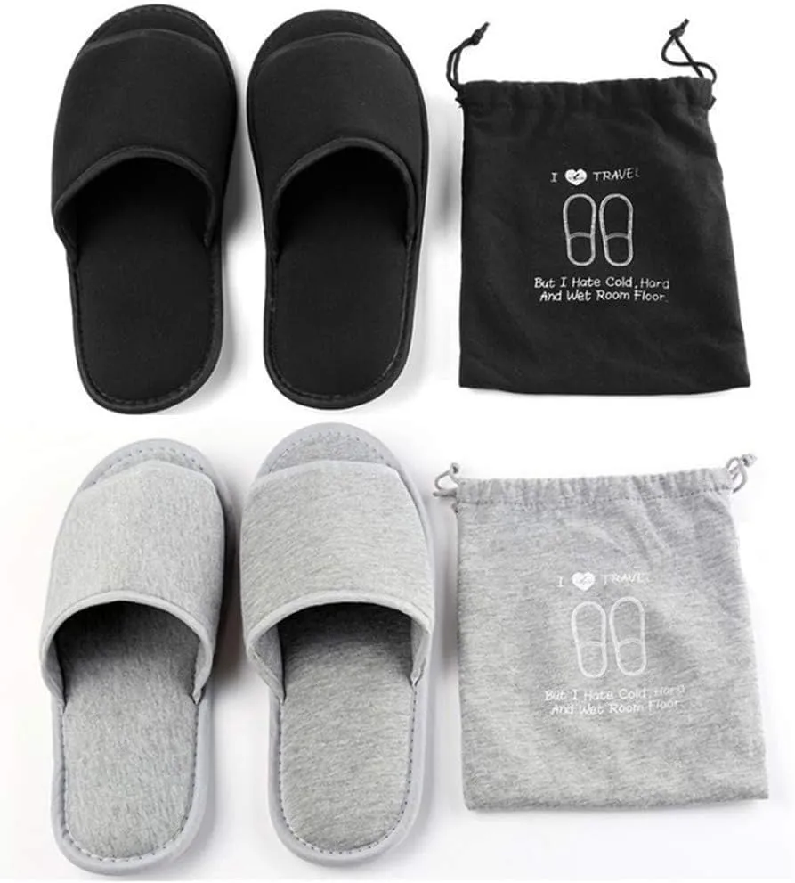 Portable Travel Slipper Spa Hotel Open Toe Sandals Non Disposable Foldable Shoes Guest Indoor House Room Business Trip Party Washable Footwear with Bags
