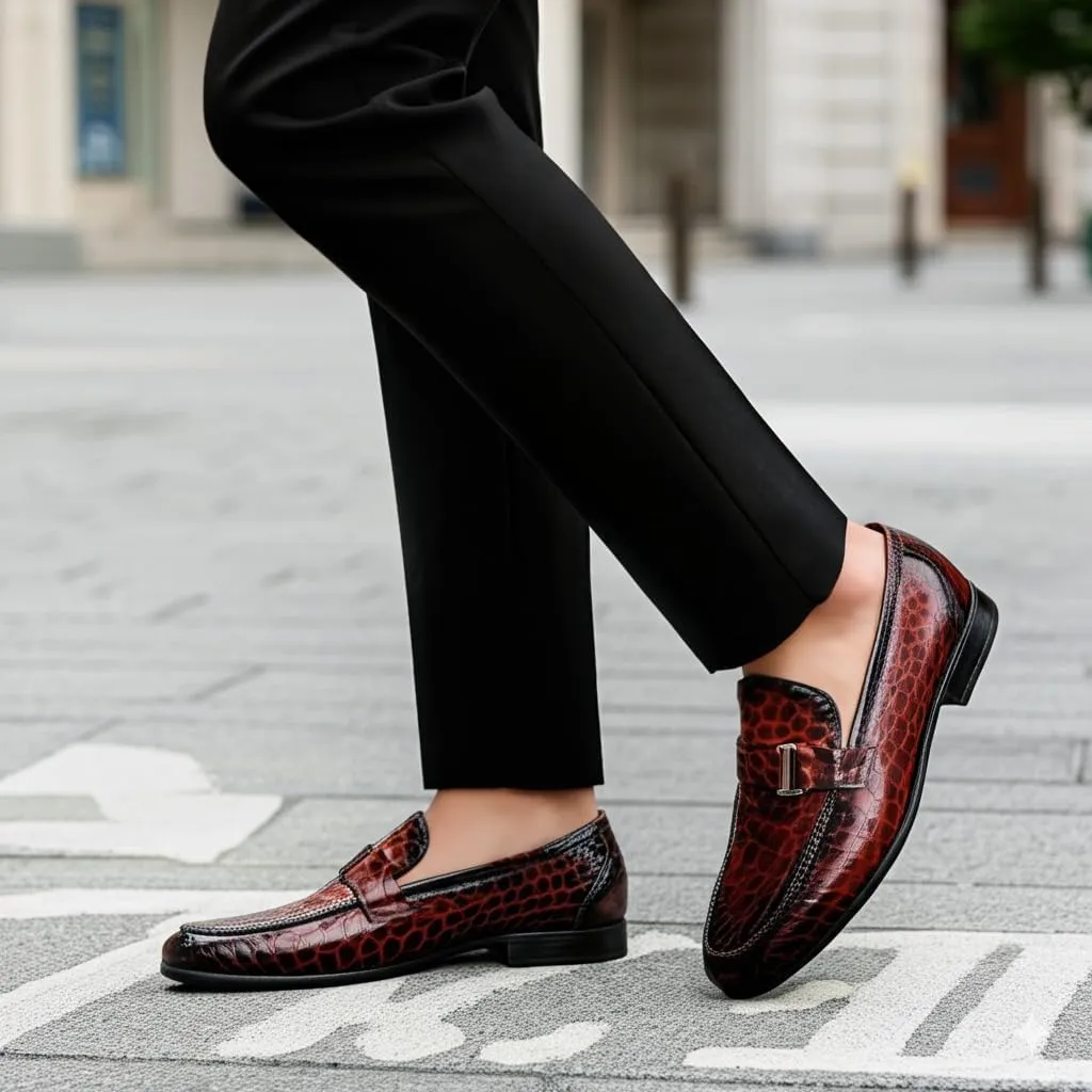 Premium Dress Shoes for Men, Classic Alligator Printed Business Leather Dress Slip on Loafer Shoes for Mens