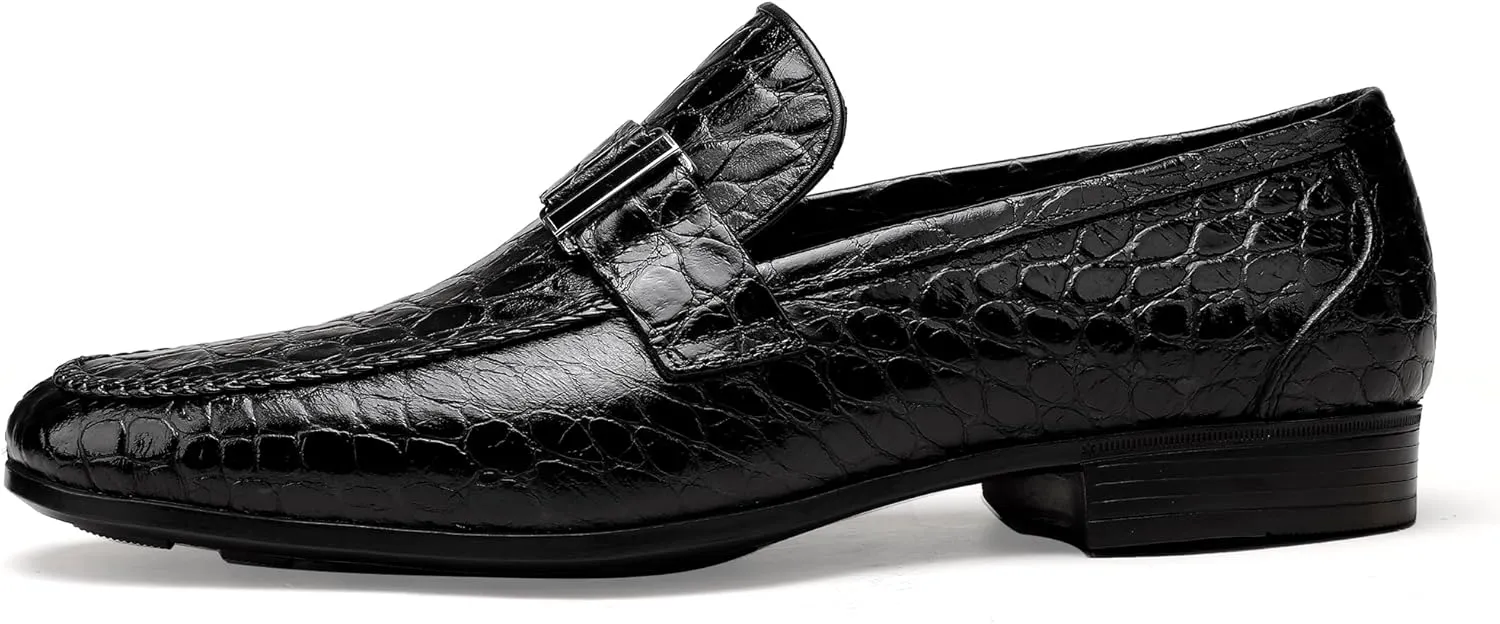 Premium Dress Shoes for Men, Classic Alligator Printed Business Leather Dress Slip on Loafer Shoes for Mens