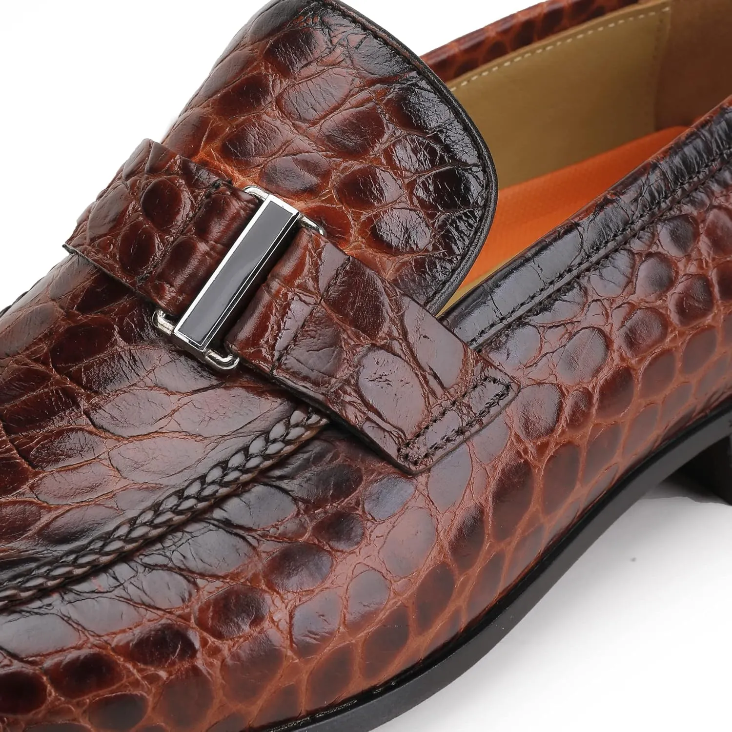 Premium Dress Shoes for Men, Classic Alligator Printed Business Leather Dress Slip on Loafer Shoes for Mens