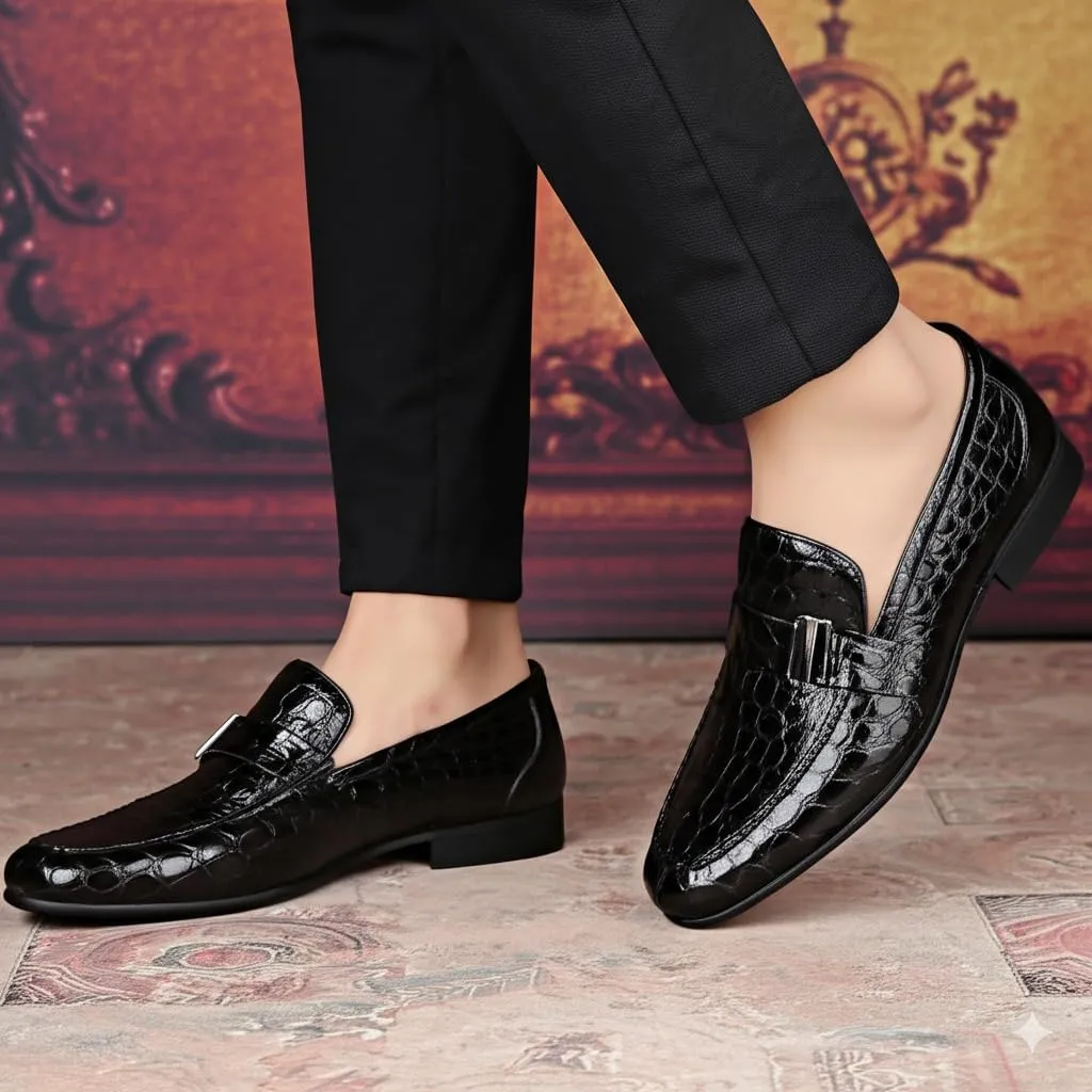 Premium Dress Shoes for Men, Classic Alligator Printed Business Leather Dress Slip on Loafer Shoes for Mens
