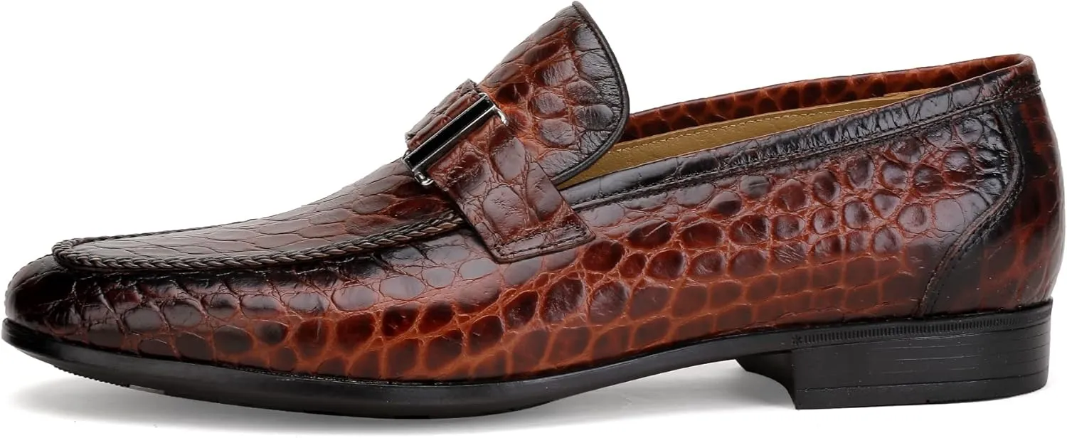Premium Dress Shoes for Men, Classic Alligator Printed Business Leather Dress Slip on Loafer Shoes for Mens