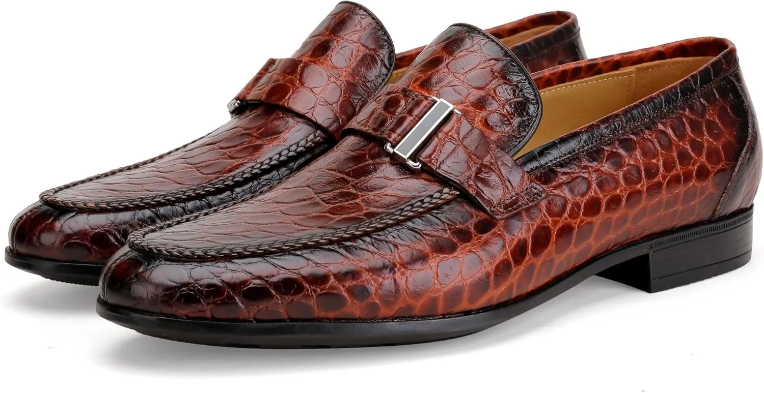 Premium Dress Shoes for Men, Classic Alligator Printed Business Leather Dress Slip on Loafer Shoes for Mens