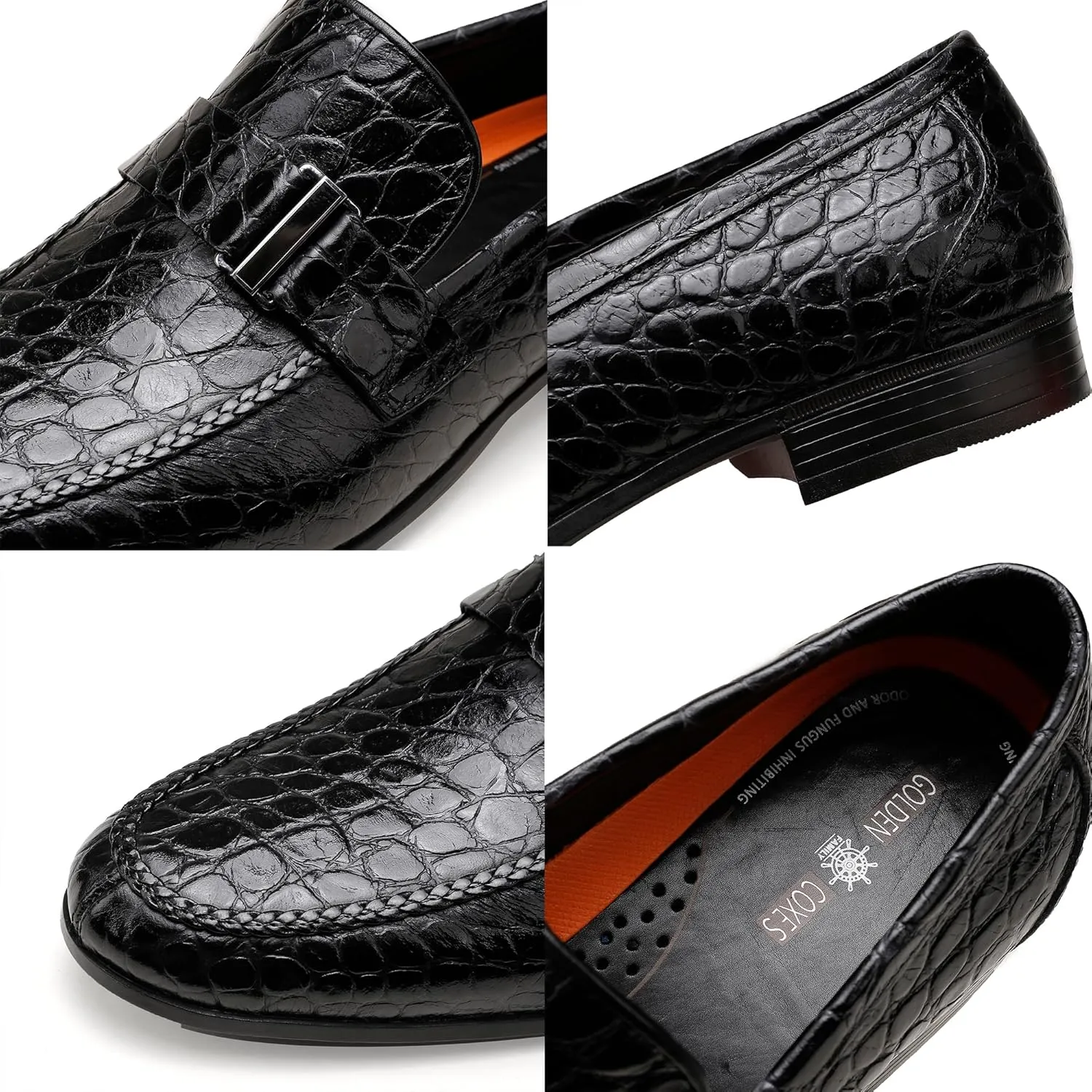 Premium Dress Shoes for Men, Classic Alligator Printed Business Leather Dress Slip on Loafer Shoes for Mens