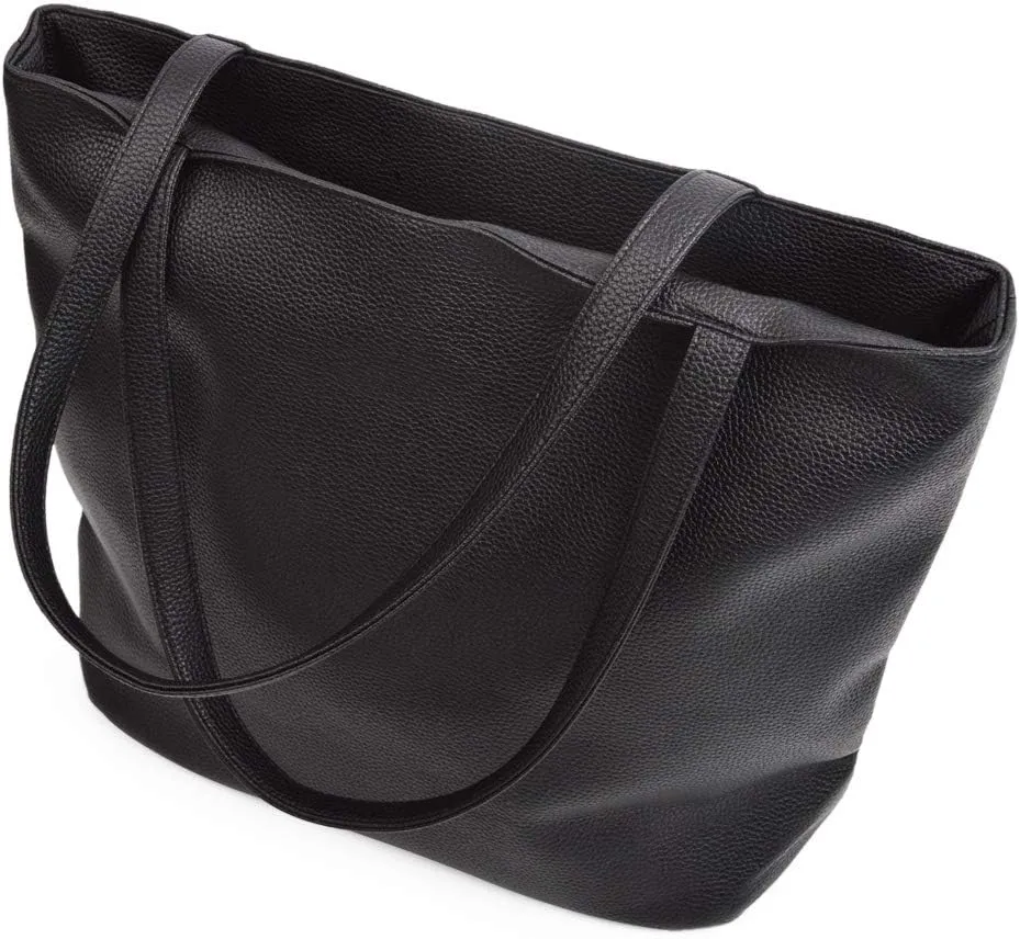 Premium Large Solid Color Vegan PU Pebble Leather Tote Shoulder Bag Handbag