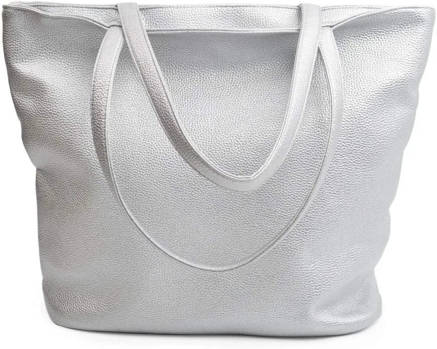 Premium Large Solid Color Vegan PU Pebble Leather Tote Shoulder Bag Handbag