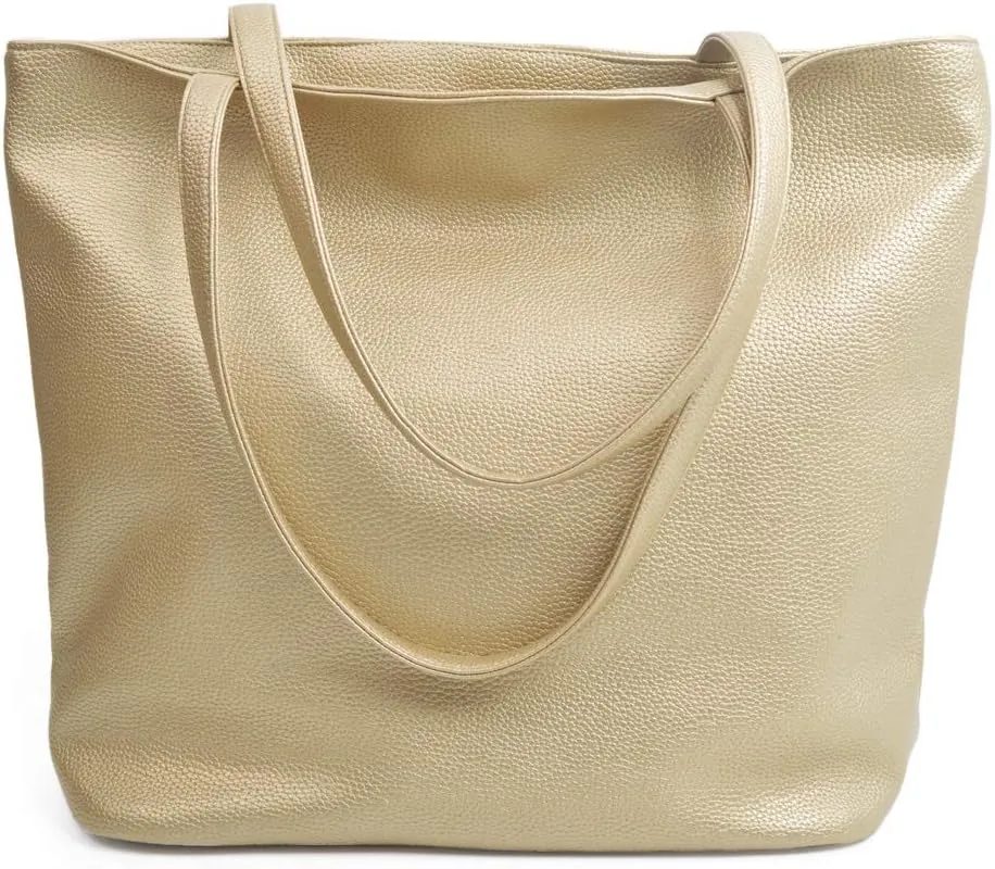Premium Large Solid Color Vegan PU Pebble Leather Tote Shoulder Bag Handbag